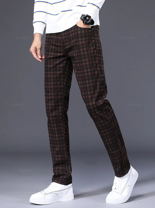 Jeans for Mens Brand Clothing Classics Plaid Casual Pants Men