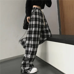 Oversize Women Sweatpants Fashion Black Plaid Casual Pants