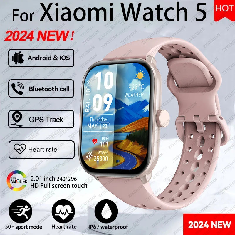 New BOXUXING Watch 5 Global Version Men Women HD AMOLED Screen Heart Rate Bluetooth Call GPS Track Waterproof Sports Smart Watch