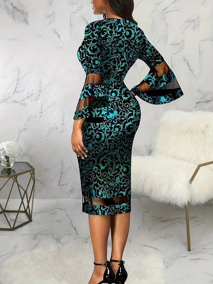 Elegant Women'S Dresses For Party 2024 Summer Vintage Flare Sleeve Print Slim Work Dresses Fashion Sexy V Neck Dress