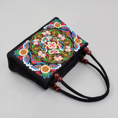 Stylish Floral Embroidered Handbag, Trendy Zipper Canvas Bag, Women's Fashion Purses