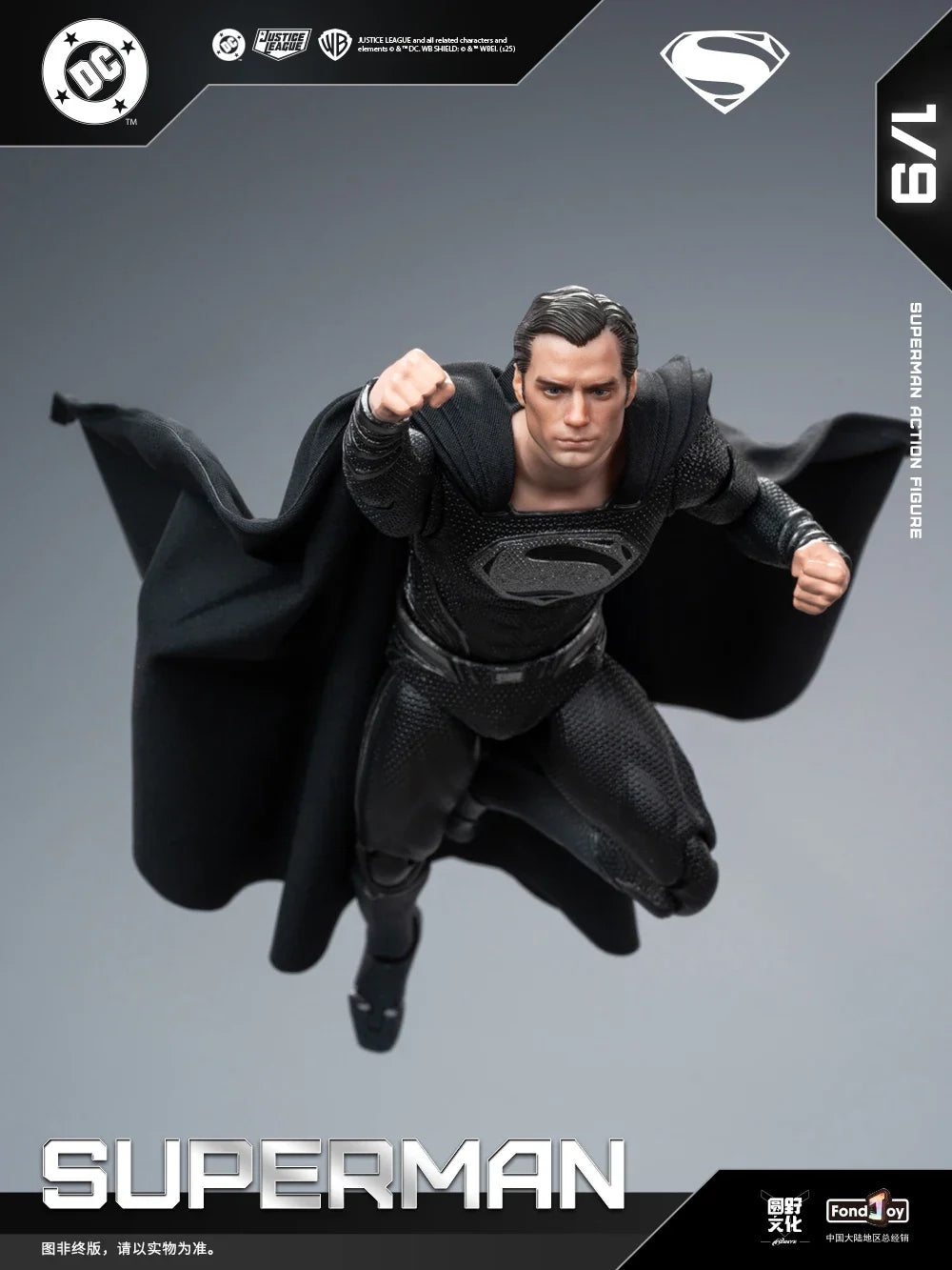 Genuine FondJoy Black Superman 2.0 Action Figure DC Zack Snyder'S Justice League Figures 1/9 Super Man PVC Model Doll Toy Kid