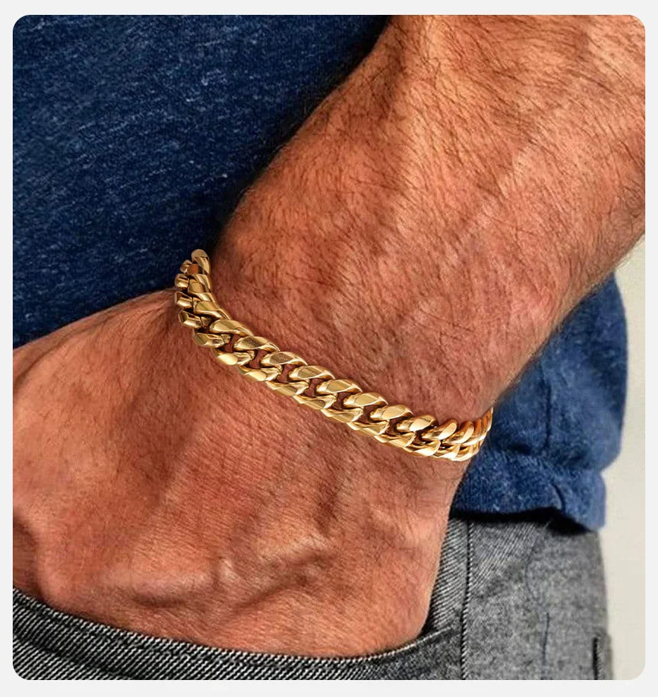 Vnox 18cm/20cm/22cm Stainless Steel Bold Cuban Bracelets for Men Women,6mm/8mm/10mm/12mm Width Miami Curb Links Wristband Gift