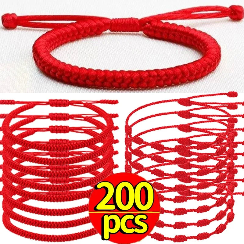 2/200Pcs 7 Knots Red String Couple Bracelet Women Men Lucky Amulet Handmade Rope Friendship Wristband Jewelry Gifts Accessory