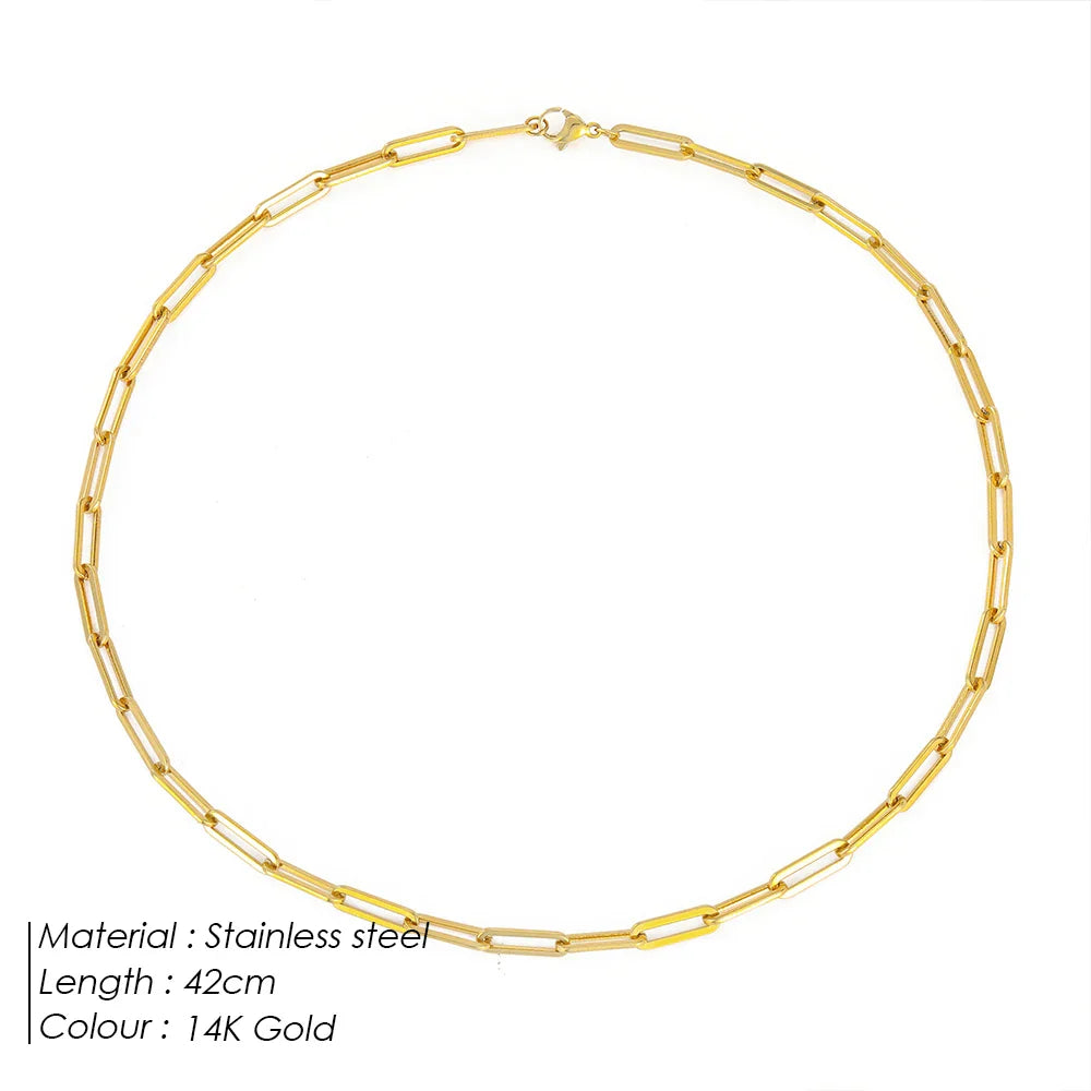 eManco  Hot Fashion Paperclip Link Chain Women Necklace Stainless Steel Gold Color Chain Necklace For Women Men Jewelry Gift