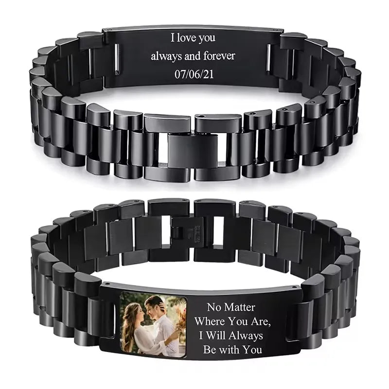 Personalized Engravable Stainless Steel ID Bracelets for Men Custom Engrave Name Plate Identity ID Bar Bracelets for Him19-21CM