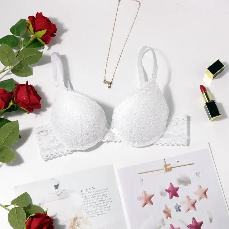 Women's 3/4 Cup Plunge Bras Lace Solid Color Thin Mold Cup Bra