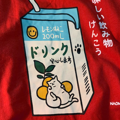 Cute Japanese Cat Print Oversized T-shirt men Women Short Sleeve Loose Casual Tee Shirt Streetwear Tops Cotton Harajuku Clothing