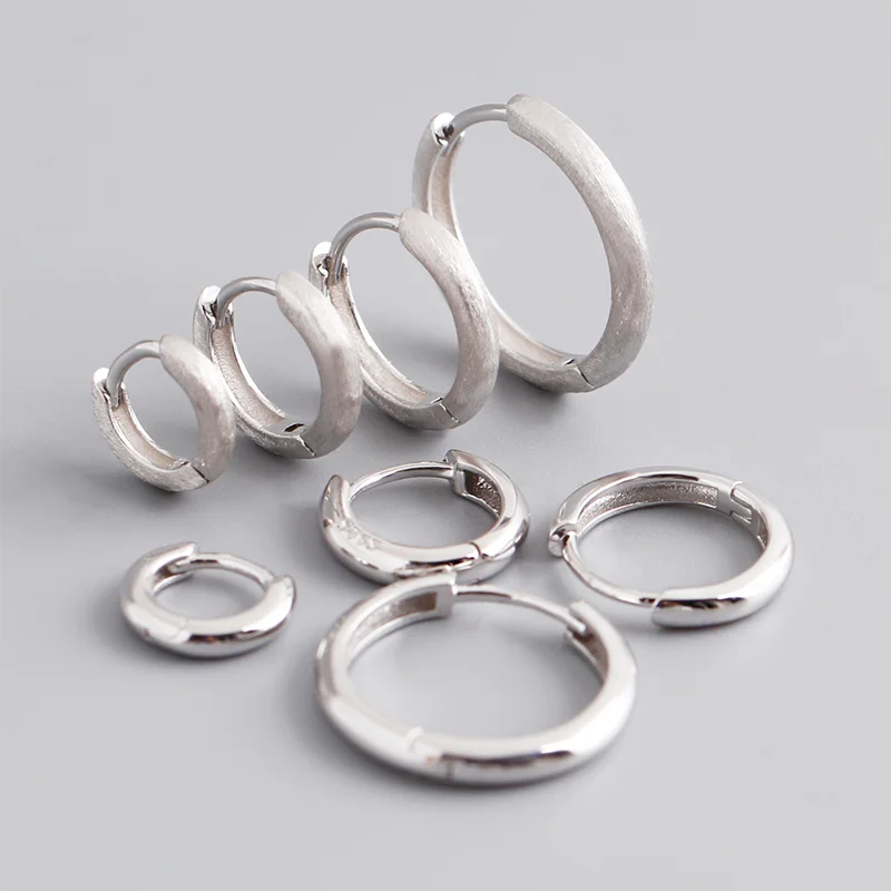 WANTME 925 Sterling Silver Simple Matte Bohemian Round Ear Buckle for Women Punk Unisex Rock Hoop Earring Jewelry Accessories