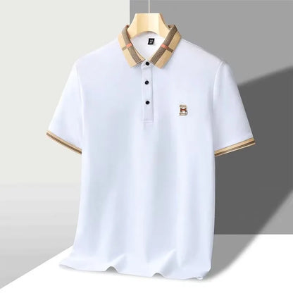 Luxury brand logo short sleeve polo shirt men summer new high-end silk cotton breathable Paul T-shirt fashion casual men's wear