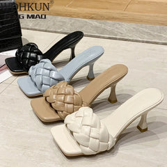 Luxury Slides Women 7cm High Heels Mules Fetish Pumps Individual Weave Leisure