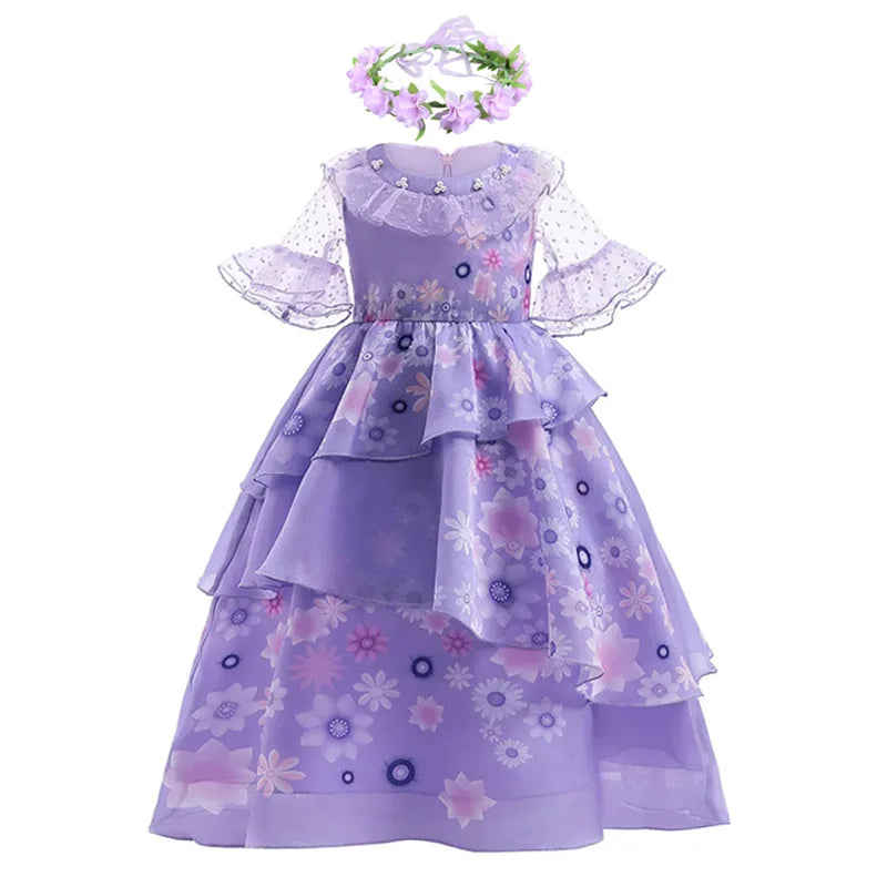 Princess Purple Fancy Ruffles Birthday Party Dress Up Gown For Girls Halloween