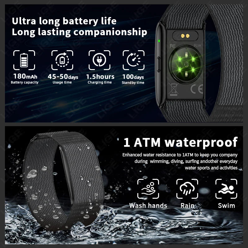 LIGE AI Health Smart Bracelet Fitness Tracker Men Women Sleep Tracking Smart Watch Heart Rate Stress Blood Pressure Monitor Band