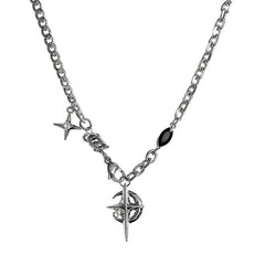 Cuban Figaro Chain Star Moon Pendant Necklace Men Punk Black Zircon Chain