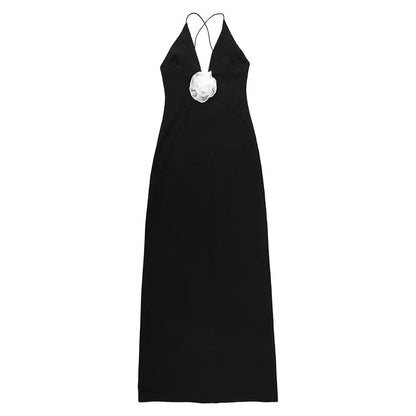 Homecoming Dresses: Deep V-neck 3D Flower Backless Women Long Prom Dress