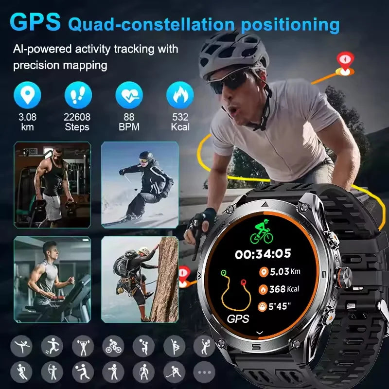 2025 New Outdoors Military GPS Sports Smart Watch Men Built-in Dual-Band GNSS Compass Altimeter 10ATM Bluetooth call Smartwatch