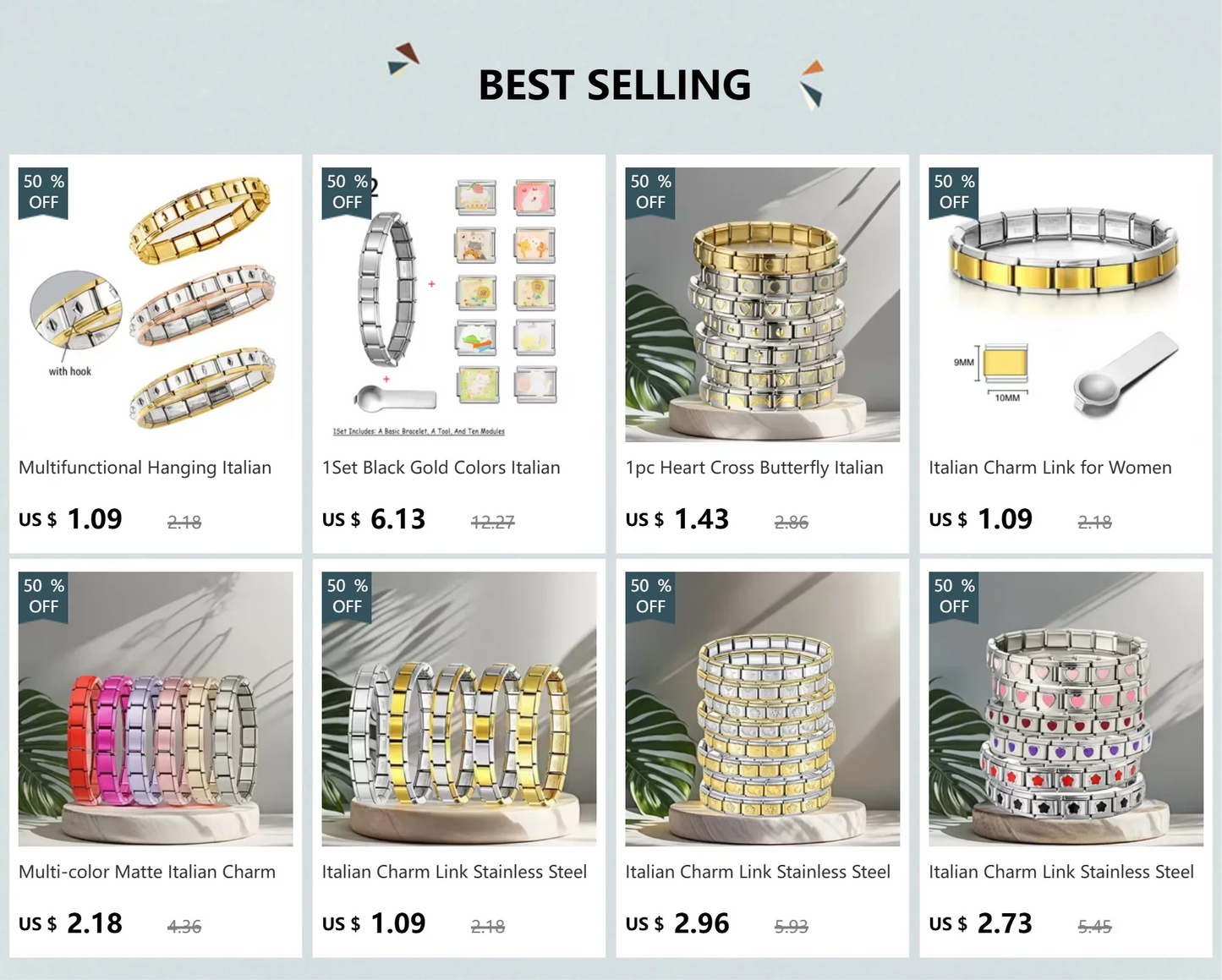 Italian Charm Link for Women Men 9mm Width Silver Gold Color Chain Stainless Steel Bracelet on Hand DIY Making Jewelry Wholesale