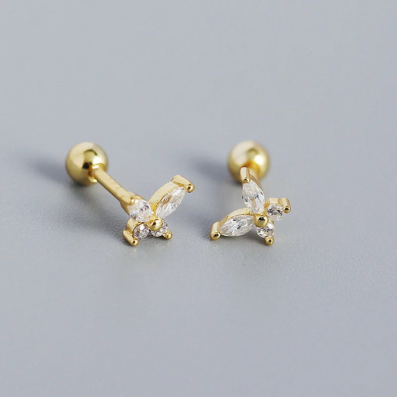 WANTME 925 Sterling Silver Fashion Korean Petal Screw Bead Stud Earrings for Women Charm Ear Bone Piercing Jewelry Accessories