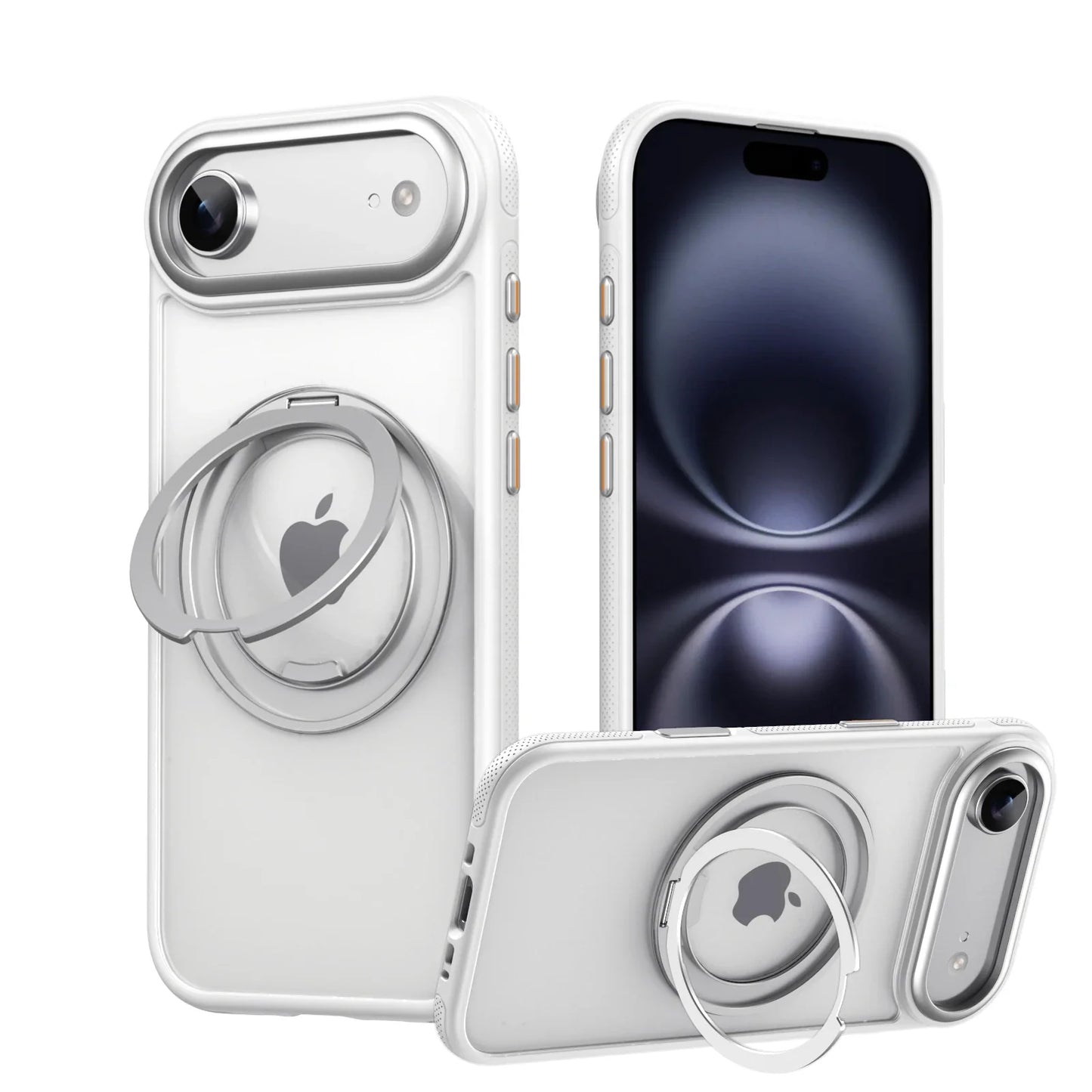 360° transparent Round ring Case for IPhone 12 13 14 15 16 Pro Max Fall prevention funda Cover sling Metal buttons 17 Air case