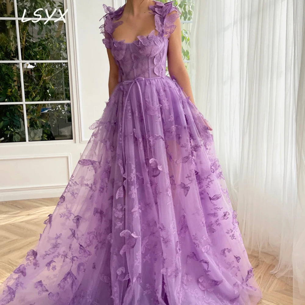 Homecoming Dresses: Green 3D Lace Butterflies Prom Dresses Evening Gown