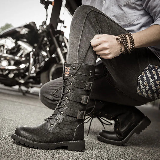 Mens Motorcycle Boots Leather Boots Male Footwear Cowboy Casual Shoes