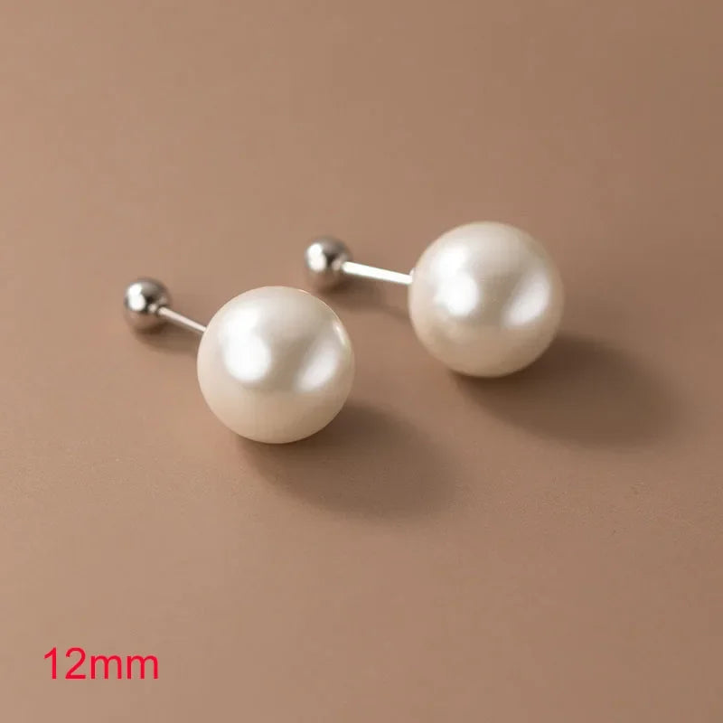 INZATT Real 925 Sterling Silver Geometric Round Bead 6/8/10/12mm Pearl Stud Earrings For Women TRENDY Fine Jewelry Accessories
