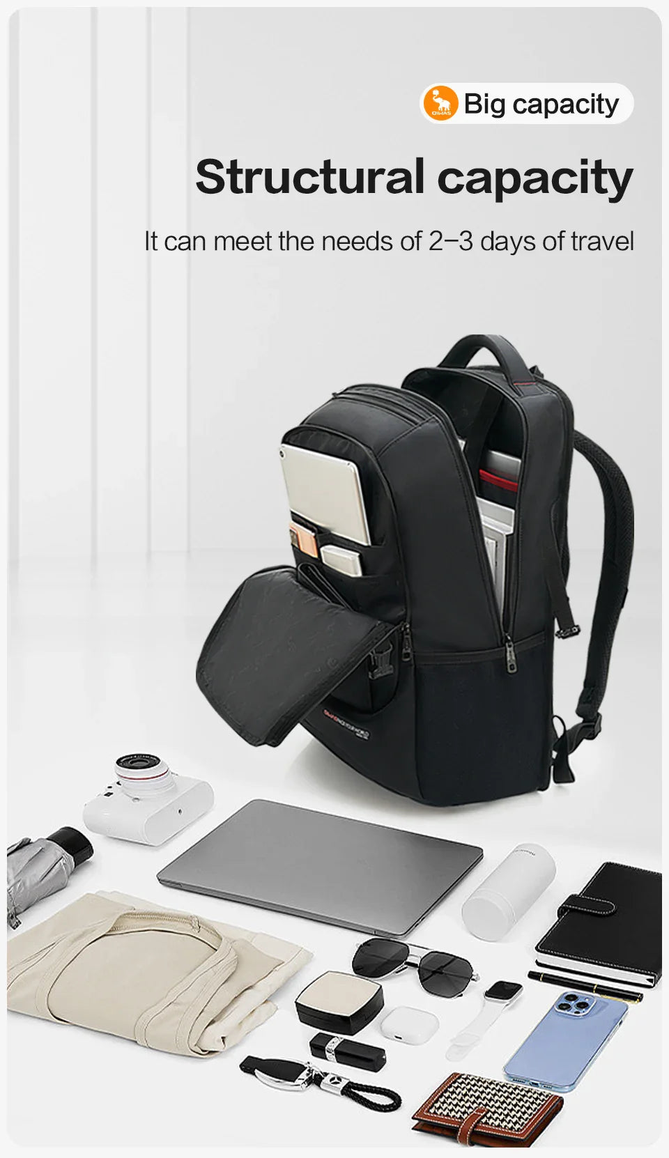 OIWAS Travel Multifunction Backpack Fashion Zipper Open Bag Men's Backpack Laptop High Quality Male Women Business Classic Bags