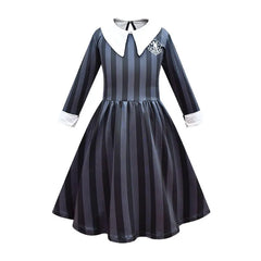 Wednesday Addams Costume For Girl Dress Halloween Merlina Child Striped