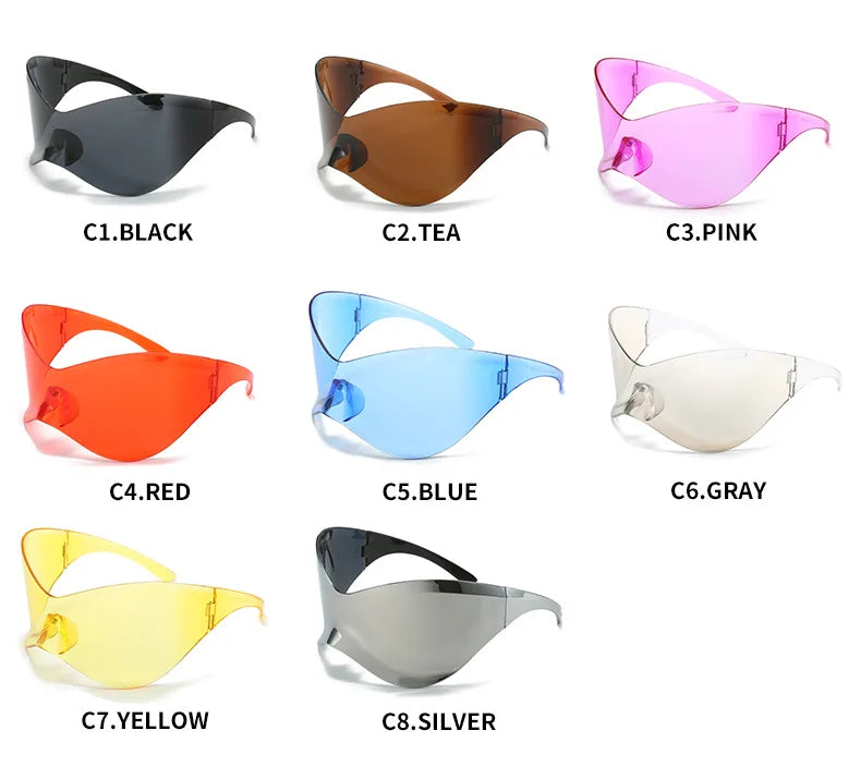 Y2K Sunglasses Women Fashion Silver Oversized Face Mark Shades Reflective Personal Sun Glasses for Cycling Travel