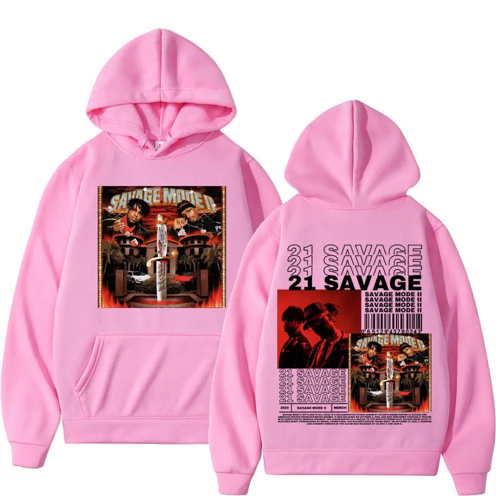 Rapper 21 Savage Music Album Double Sided Graphic Hoodie High Street Fashion