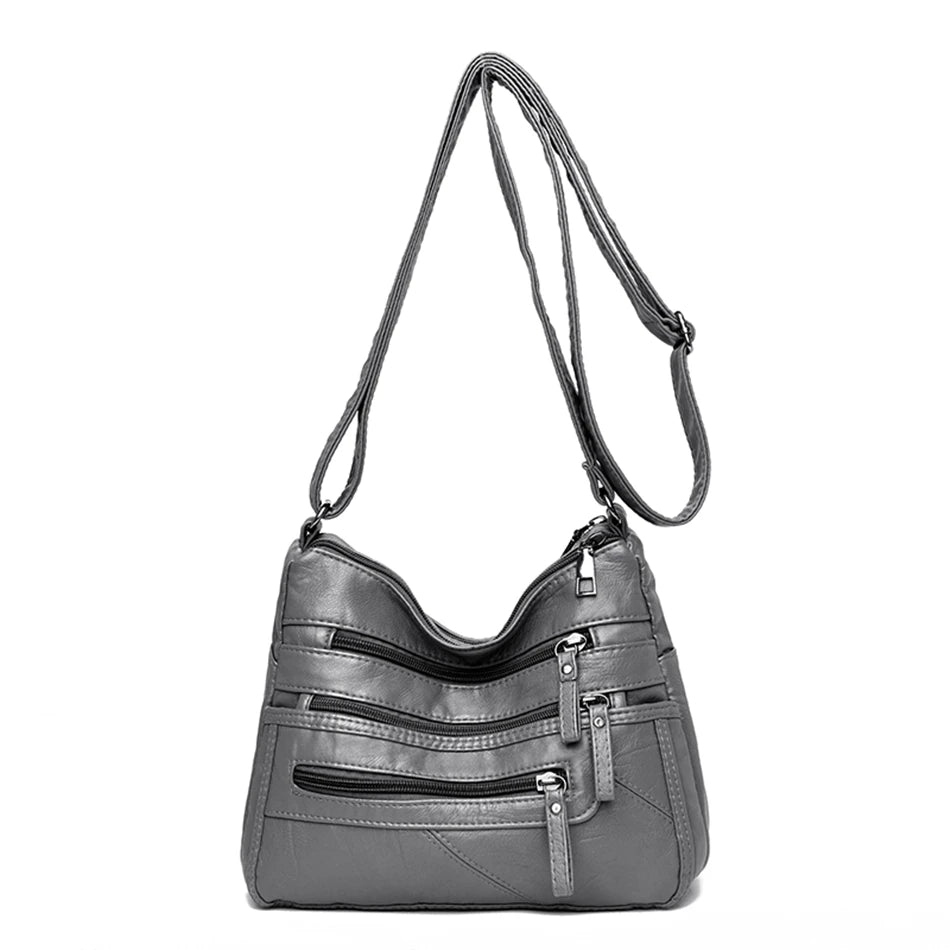 Women's Soft Leather Shoulder Bags Multi-Layer Pockets Classic