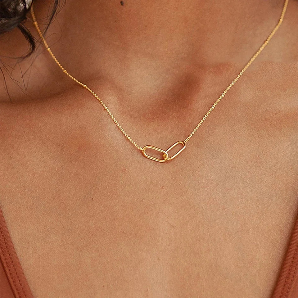 eManco Hot Fashion Stainless Steel Link Infinity Necklace Geometric Double Paperclip Pendant Women's Simple Jewelry Wholesale