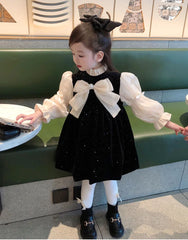 Girls Dress Spring and Autumn French Style Black Princess Dress Outer Wear