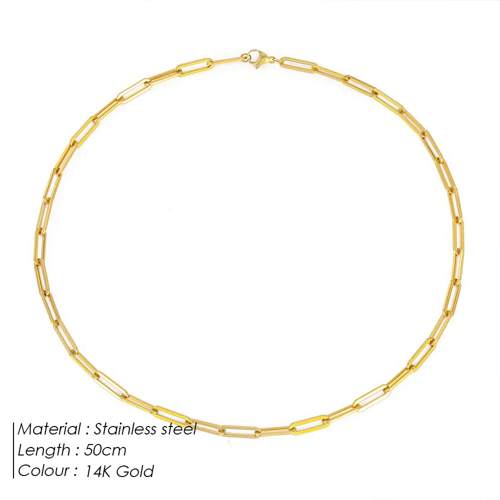 eManco  Hot Fashion Paperclip Link Chain Women Necklace Stainless Steel Gold Color Chain Necklace For Women Men Jewelry Gift