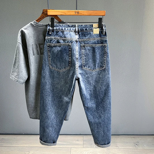Vintage Jeans Men Fashion Loose Tapered Drape Youth Denim Trousers Jeans