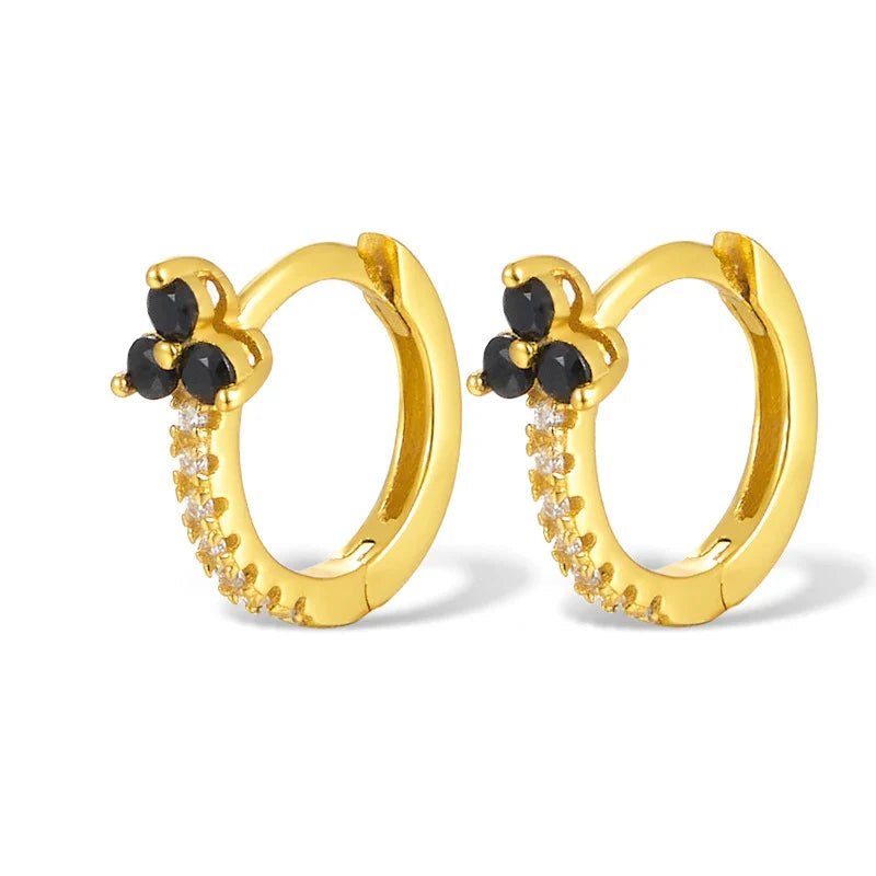 WANTME 925 Sterling Silver Romantic Color Zircon Three-petal Flower Stud Earrings for Women Fashion Huggies Piercing Jewelry