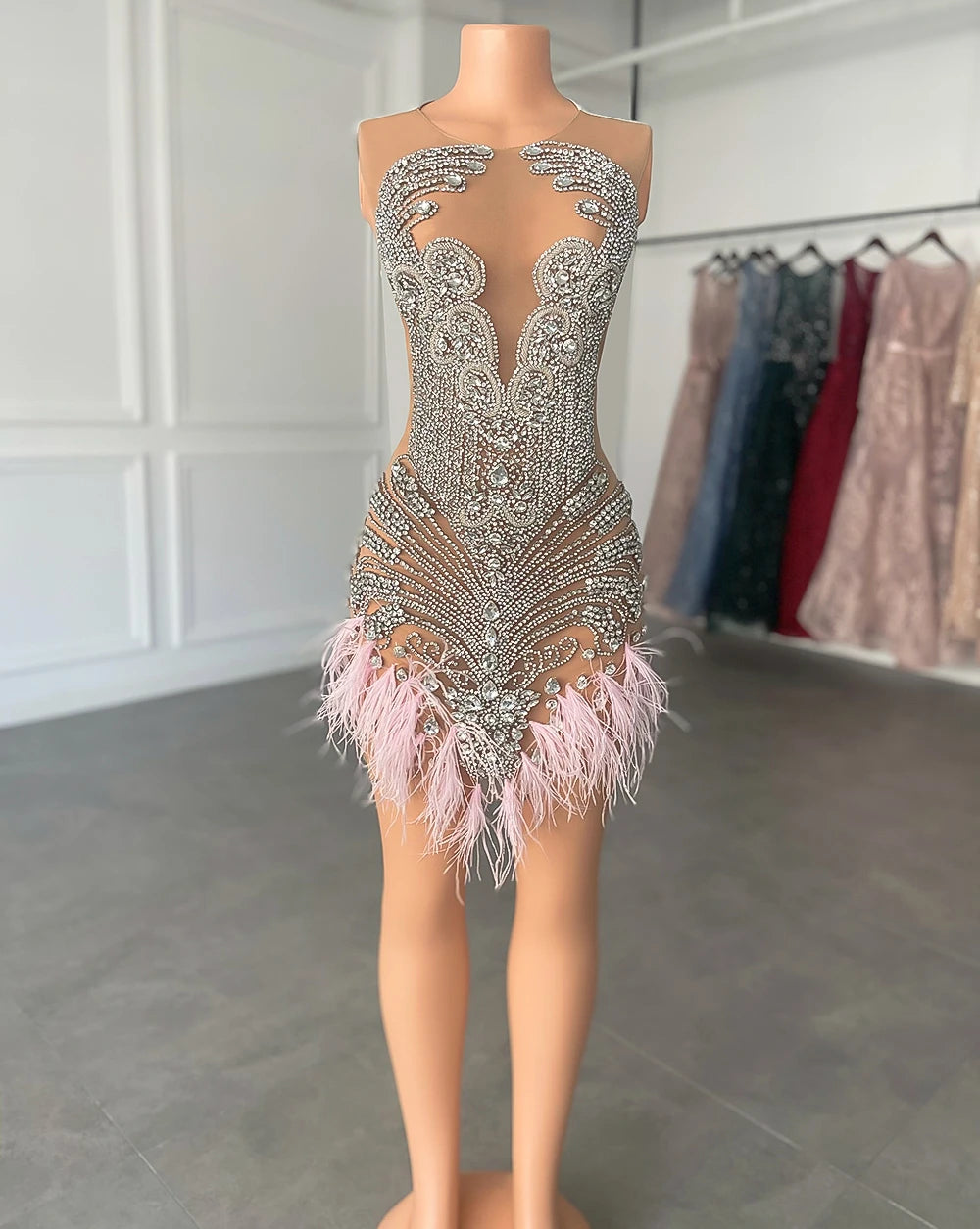 Evening wear Dresses: Prom Dresses Luxury Silver Crystals See Through