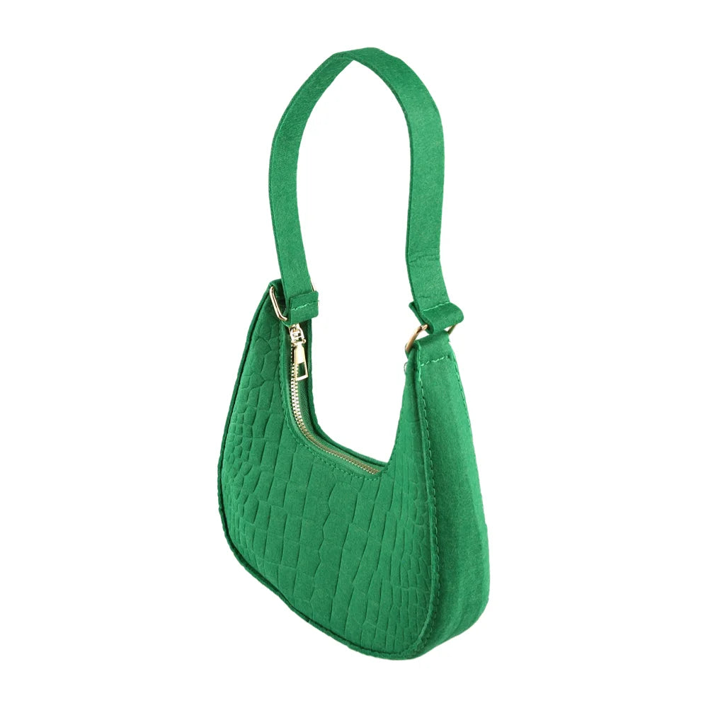 Brand Women Retro Underarm Bag Felt Solid Color Shoulder Bag Casual Purse