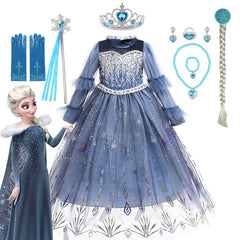 2 4 6 8 10 Yrs Girls Princess Elsa Ball Gown Disney Frozen Snow Queen Party Dress