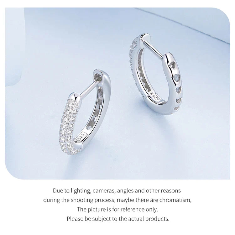 WOSTU 925 Sterling Silver European Simple CZ Ear Buckles Heart Hoop Earrings for Women Wedding Gift Minimalism Jewelry E737