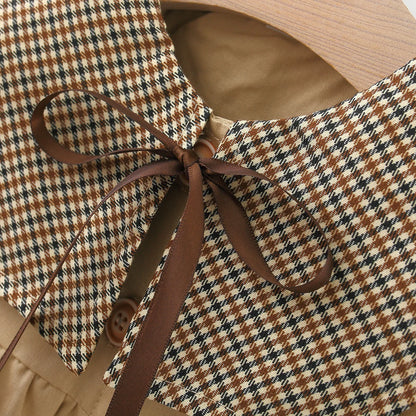 Spring And Autumn Girl Baby Coat Children'S Checkered Large Neck Bow Loose Cotton Windbreaker Preschool Korean Edition Coat