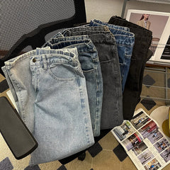 Men Baggy Jeans Korean Fashion Elastic Waist Classic Style Denim Ankle-Length Pants