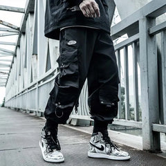 Black Cargo Pants Men Joggers Hip Hop Techwear Pants Hippie Cargo