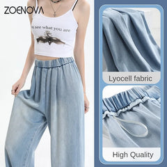 Summer Thin Soft Women's Jeans Lyocell Fabric Baggy Wide Leg Denim Pants