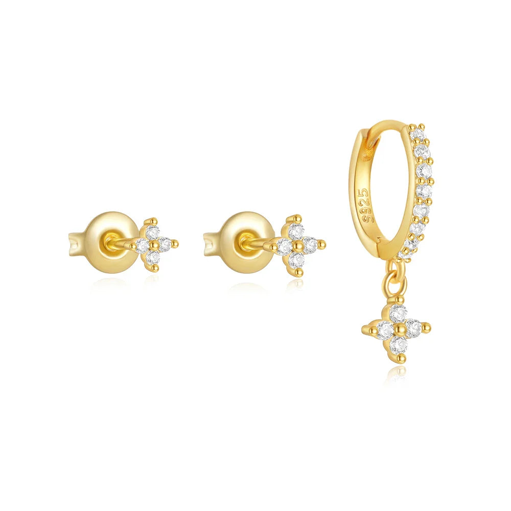 CANNER Set Double Layer Smooth Classic Hoop Earrings For Women 925 Sterling Silver Ins Flower Color Zircon Earrings Fine Jewelry