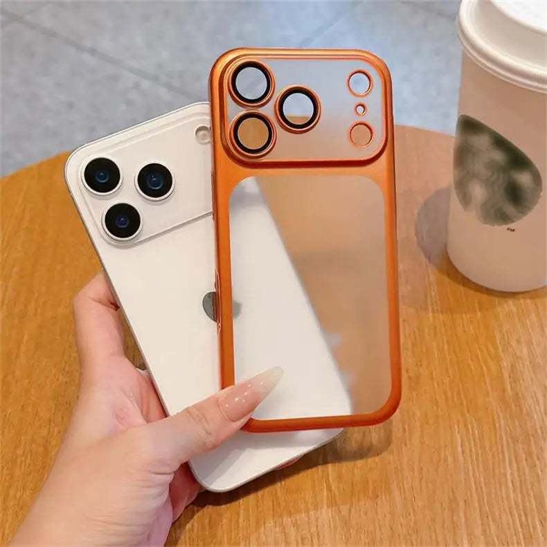 Luxury Frosted Translucent PC Phone Case for Iphone 17 Pro Max 17Air Plating Frame Lens Film Protection Anti-fall Phone Cover