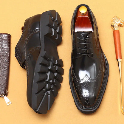 HNXC Casual Business Brogue Oxford Dress Shoes For Men Party Wedding Man Shoe Designer Genuine Leather Formal Best Men Shoes