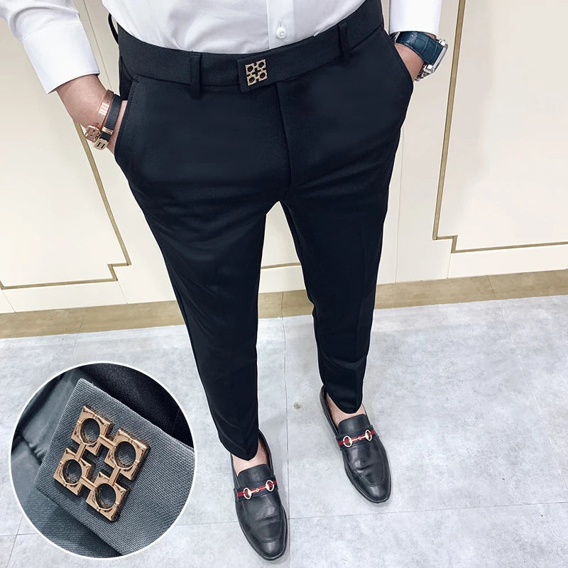 Mens Casual Slim Fit Dress Pants Streetwear Suit Pants Men High Quality Office Pants