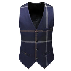 Men Plaid 3 Piece Suit Set Blazer Vest Pants British Style Slim Double Breasted