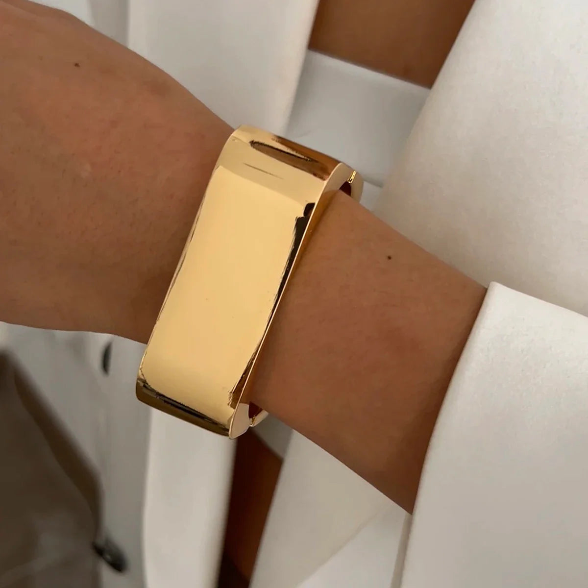 KunJoe Punk Hollow Out Geometric Cuff Spring Bangles for Women Personalized Heavy Metal Chunky Wide Open Bracelet Arm Jewelry